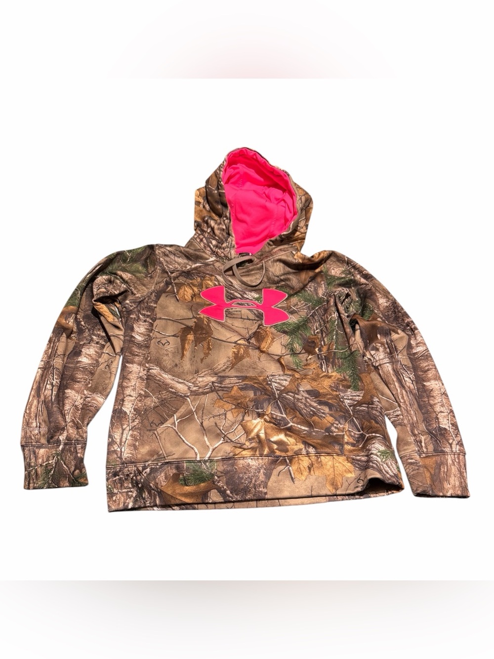 Under Armour Girls Realtree Camo Hoodie with Hot Pink Logo Juniors Size Medium